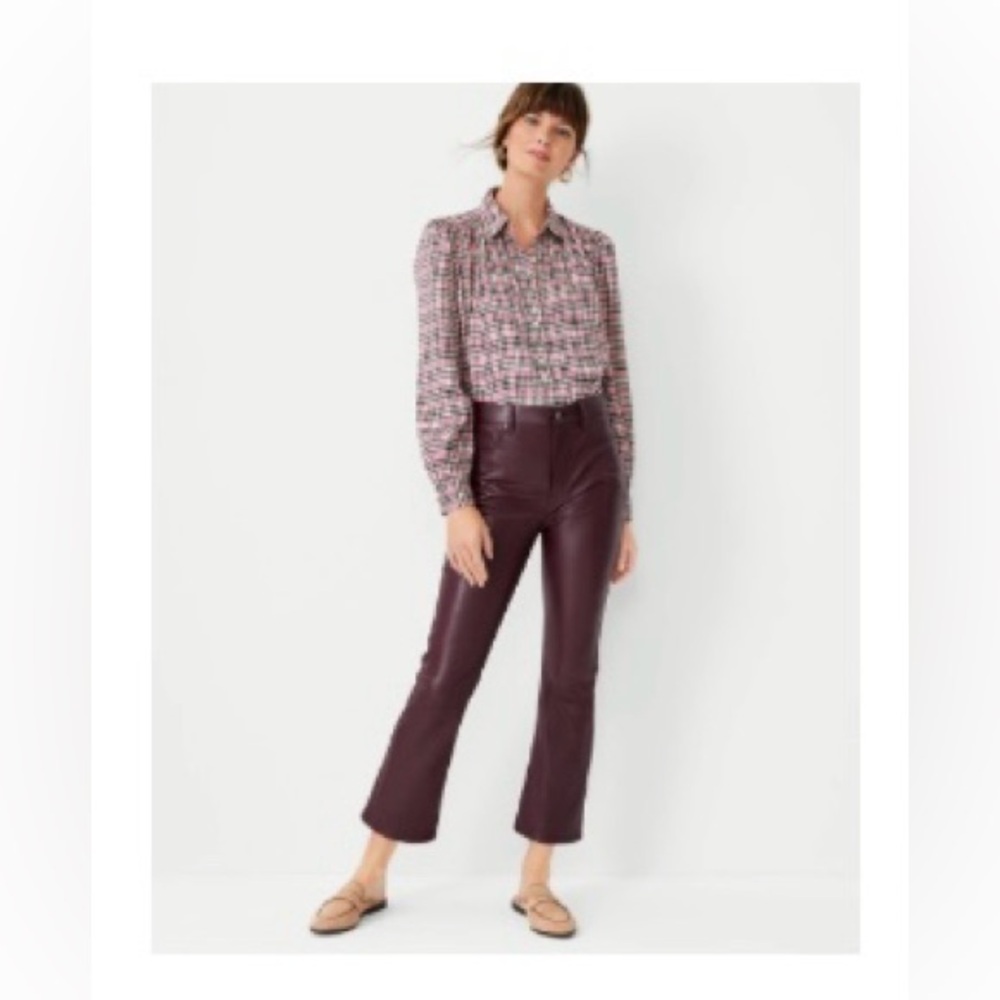 NWT Ann Taylor Faux Leather Boot Crop Pants in Mauve Rose.